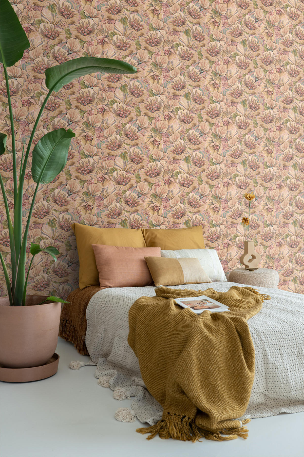 TAPETE gesticktes Blumenmuster 50 x 900 cm - Braun, Papier (50/900cm) - ESTAhome