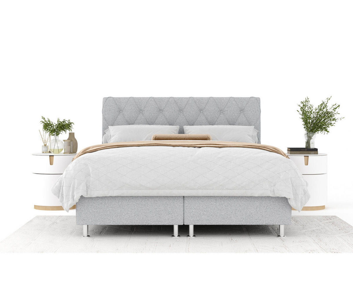 BOXSPRINGBETT Otus Hellgrau 200/200 cm mit Latex-Topper - Silberfarben/Hellgrau, Holz/Holzwerkstoff (200/200cm) - Maison de Reve