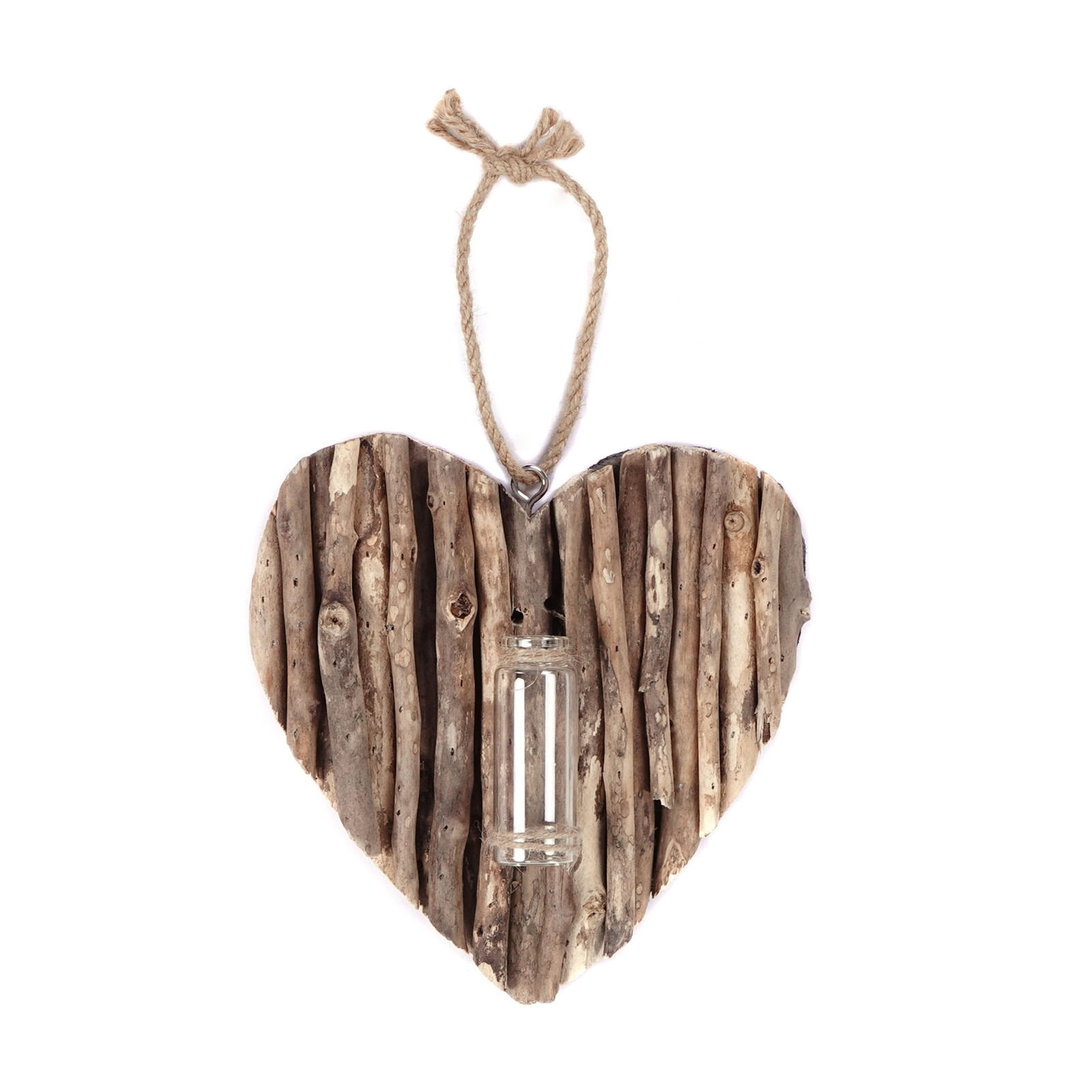 WANDVASE Flor Treibholz, Herzform, mit Reagenzglas naturfarben - Naturfarben, Holz (21/22/3cm) - CREEDWOOD
