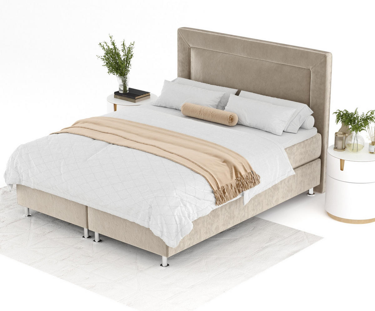 BOXSPRINGBETT Laguno Beige 180/200 cm mit Latex-Topper - Beige/Silberfarben, Holz/Holzwerkstoff (180/200cm) - Maison de Reve
