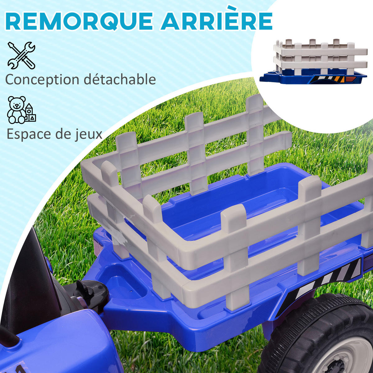 TRAKTOR DE-13106 abnehmbarer Anhänger - Blau, Kunststoff (136.5/50/52.5cm) - ComfortXL