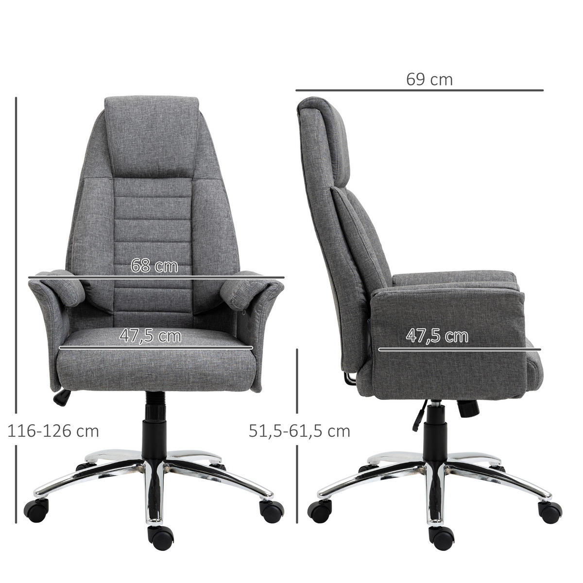 DREHSTUHL, Stoff+Metall, Grau - Grau, Metall (69/126/68cm) - HOMCOM