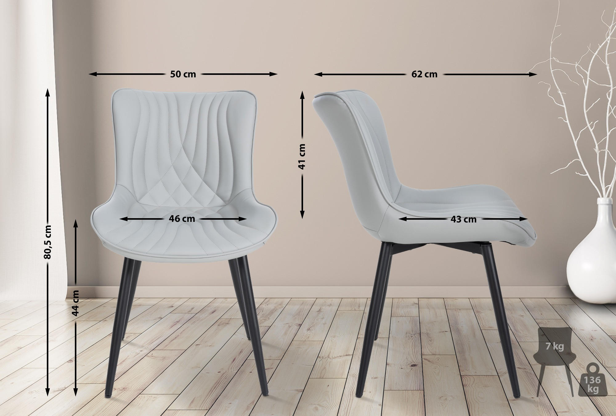 Thumbnail - CLP Stuhl, Grau, Textil, 50x80.5x62 cm, Esszimmer, Stühle, Esszimmerstühle, Vierfußstühle