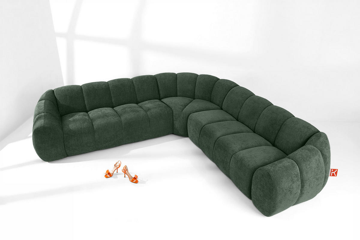 ECKSOFA RECHTS/LINKS FLAVA, Dunkelgrün - Dunkelgrün, Holz/Holzwerkstoff (310/310cm) - KONSIMO®