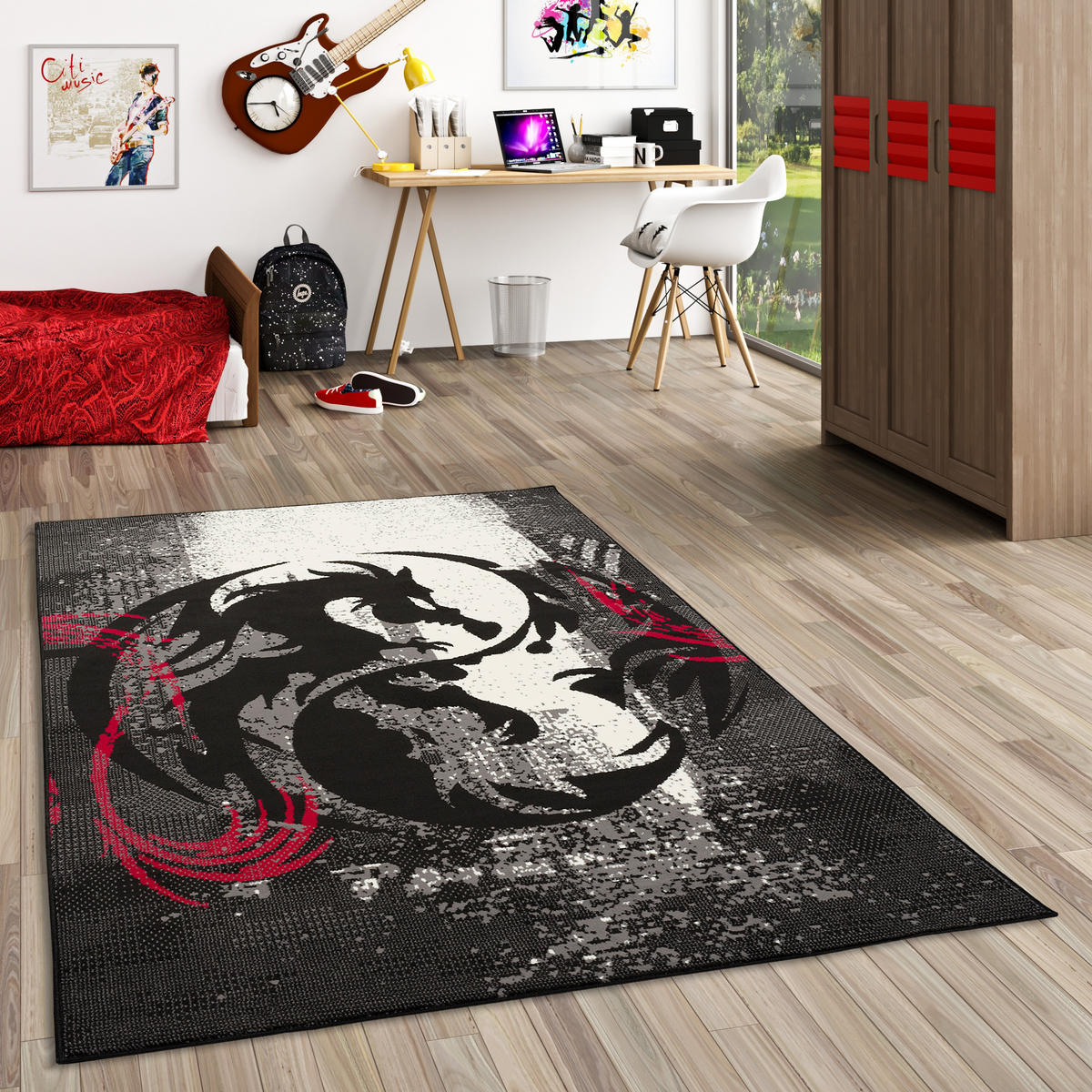 TRENDLINE TEPPICH DRACHEN SCHWARZ - Schwarz, Textil (120/170cm) - Pergamon