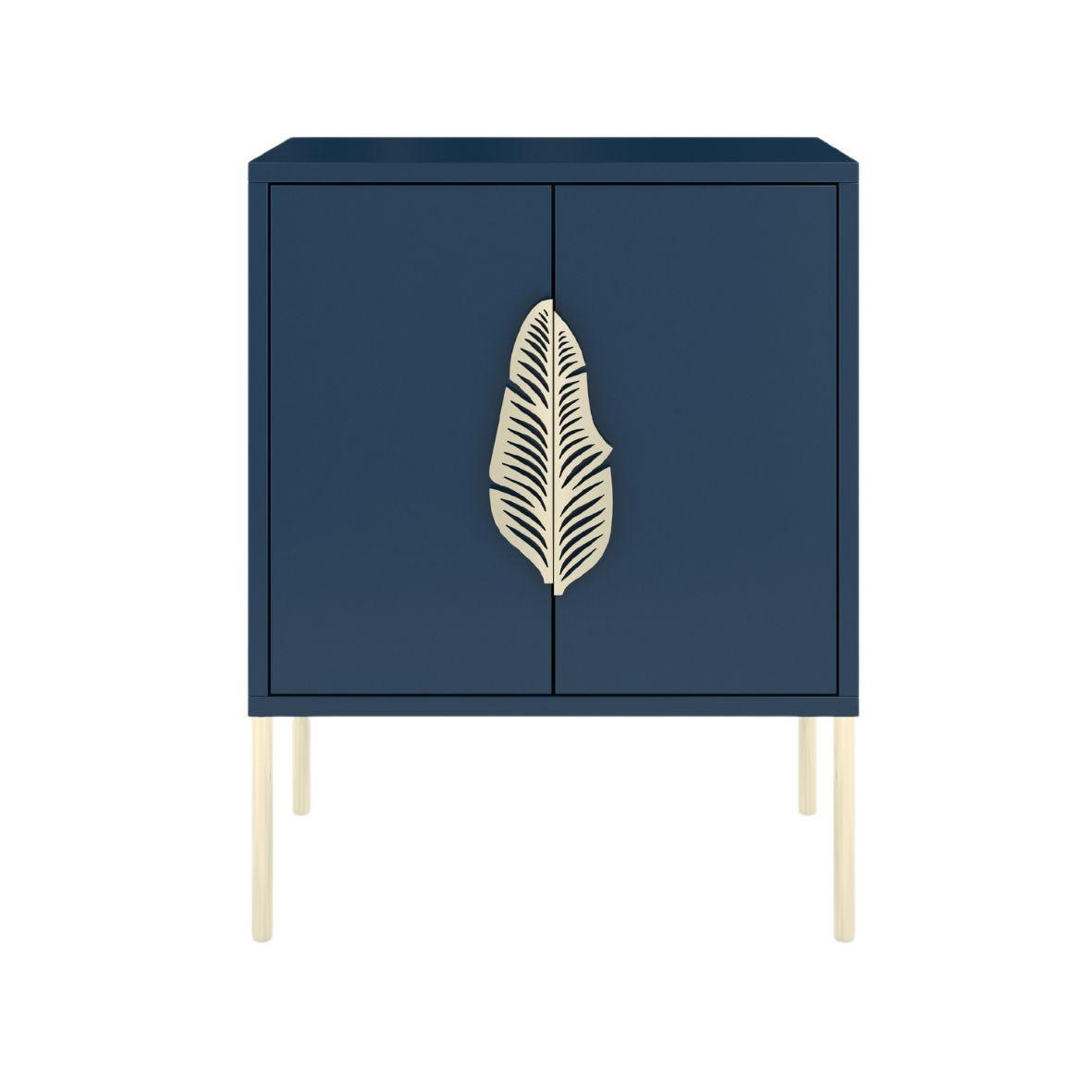 NACHTTISCH Merlin, Marinblau, Goldene Details - Goldfarben/Dunkelblau, Holzwerkstoff/Metall (54/69/40cm) - Skandica