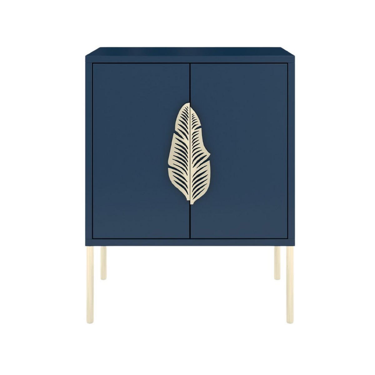 NACHTTISCH Merlin, Marinblau, Goldene Details - Goldfarben/Dunkelblau, Holzwerkstoff/Metall (54/69/40cm) - Skandica
