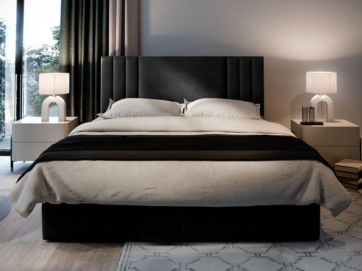 BOXBETT BRES 160x200 cm mit Matratze und Topper - Schwarz - Schwarz, Holz (160/200cm) - MASSENO