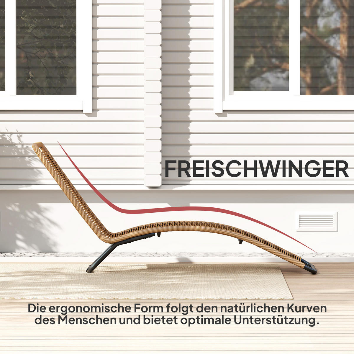 SONNENLIEGE aus Polyrattan, Gartenliege mit UV Schutz, wetterfest Liege 120 kg - Naturfarben, Metall (58/82/176cm) - Outsunny