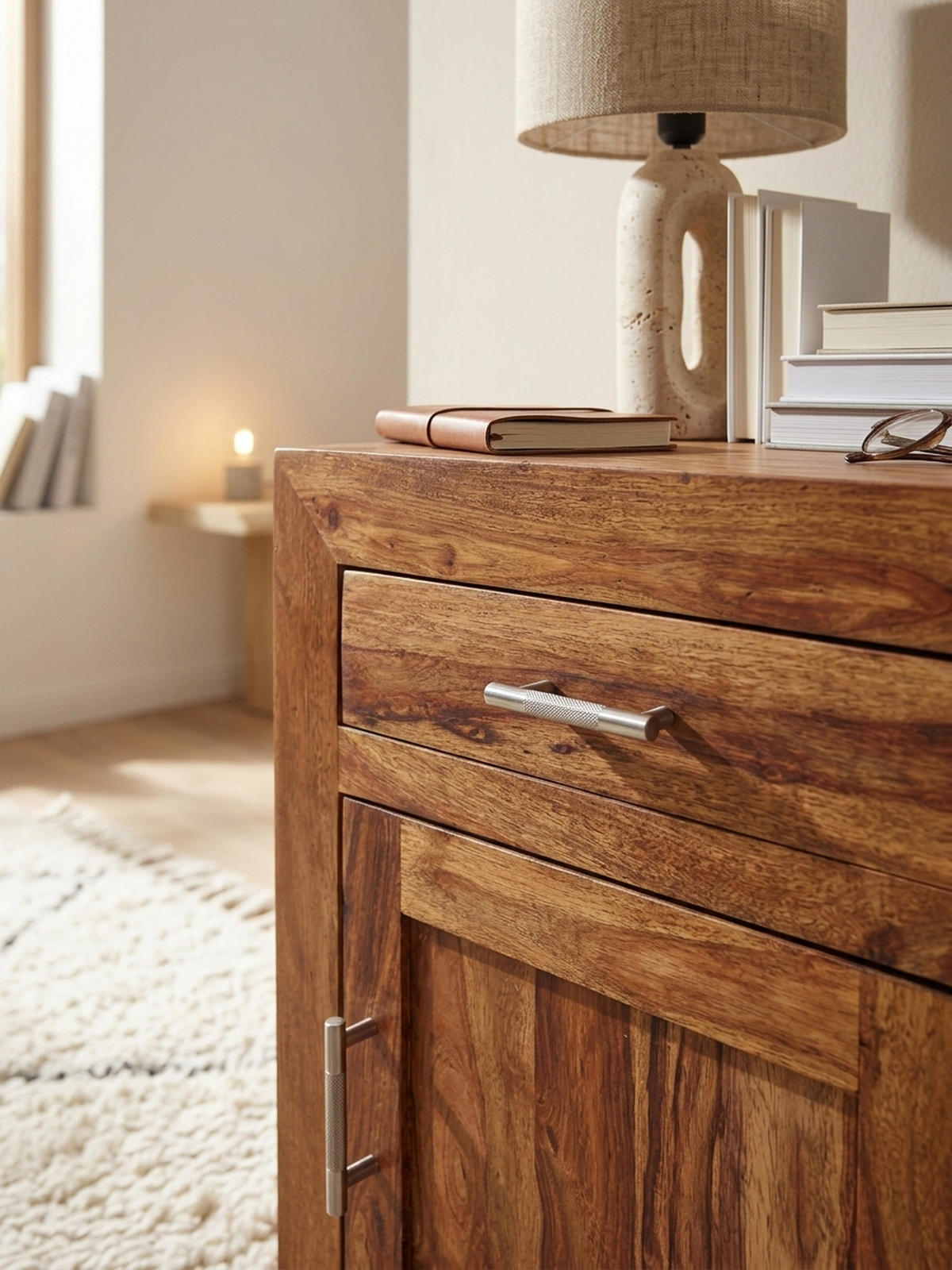 NACHTTISCH Massivholz Schublade Tür Landhausstil, Braun 50x40x60 cm - Braun, Holz/Metall (50/60/40cm) - KADIMA DESIGN