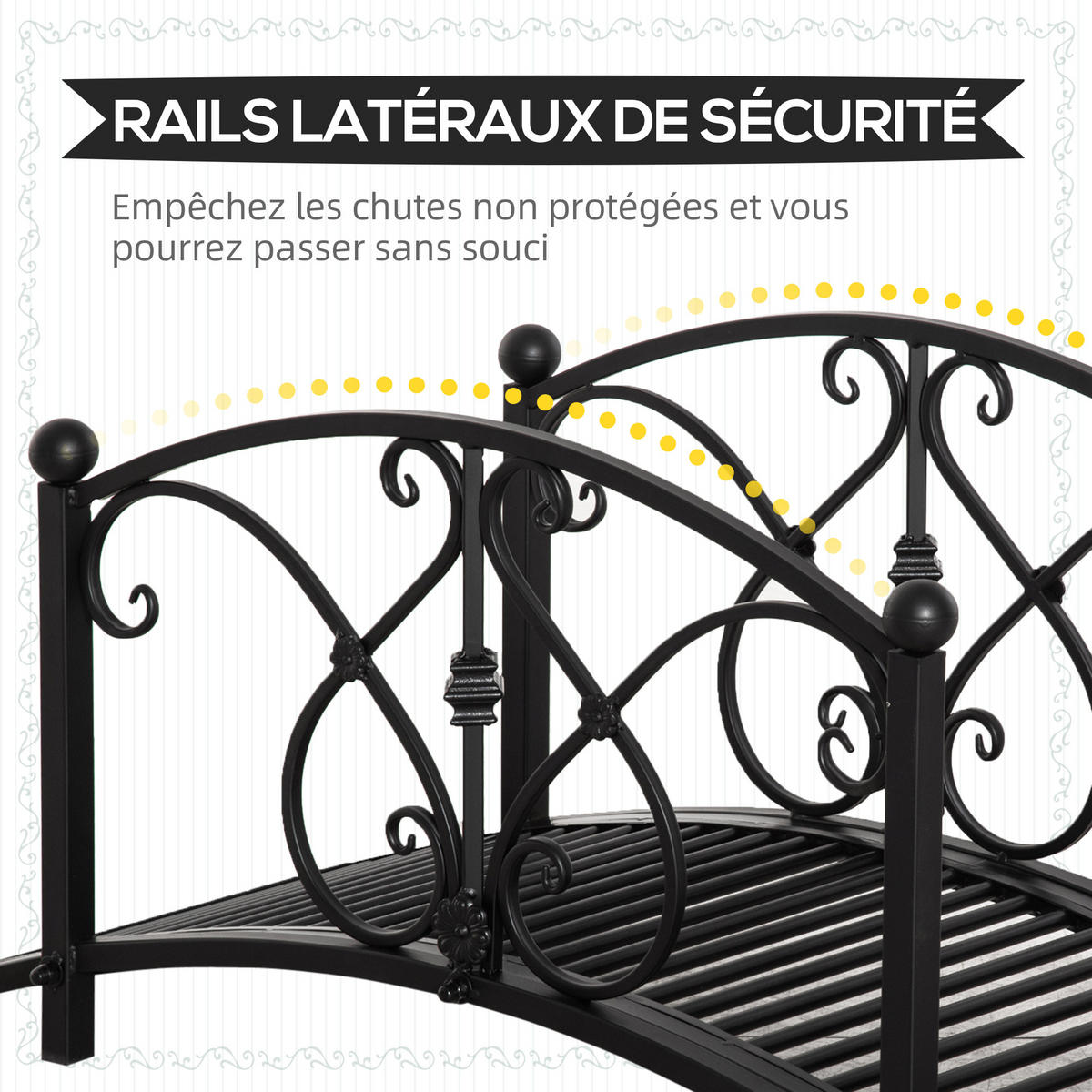 GARTENBRÜCKE DE-18861 102 cm, mit Geländern Schwarz - Schwarz, Metall (102/48/49cm) - ComfortXL