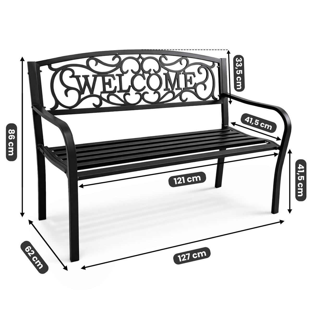 GARTENBANK IRYS Schwarz 127 x 86 x 62 cm - Schwarz, Metall (127/86/62cm) - Akord
