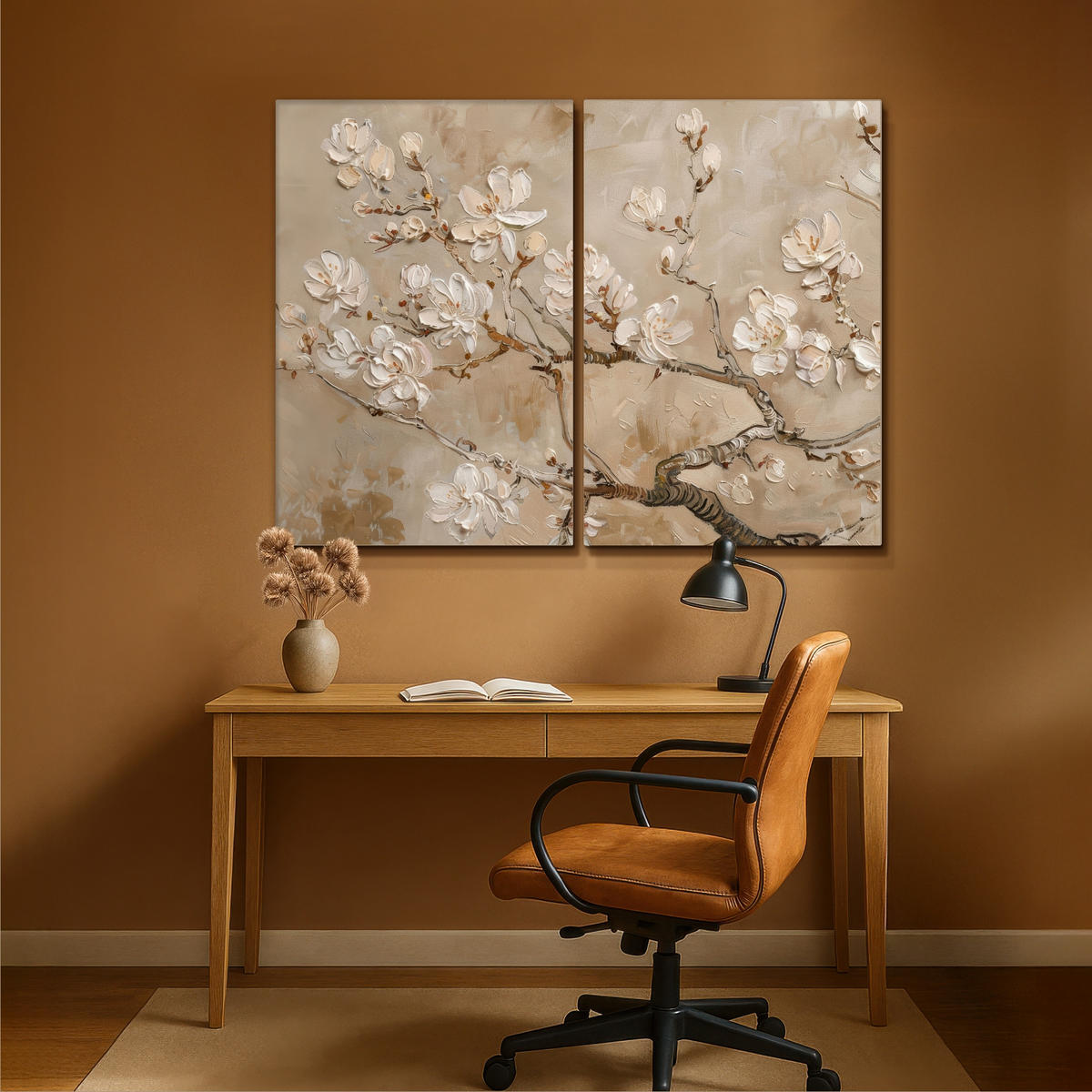 LEINWANDBILD 2er Set Beige - Blüte - Modern 160x120 cm - Greige, Textil (160/120cm) - MuchoWow