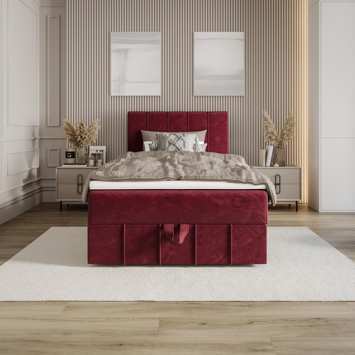 BOXBETT BAHAMA 90x200 Monolith 59, mit Matratze H3, Bonell und Topper, Rot - Rot, Holz/Kunststoff (90/200cm) - Bedante