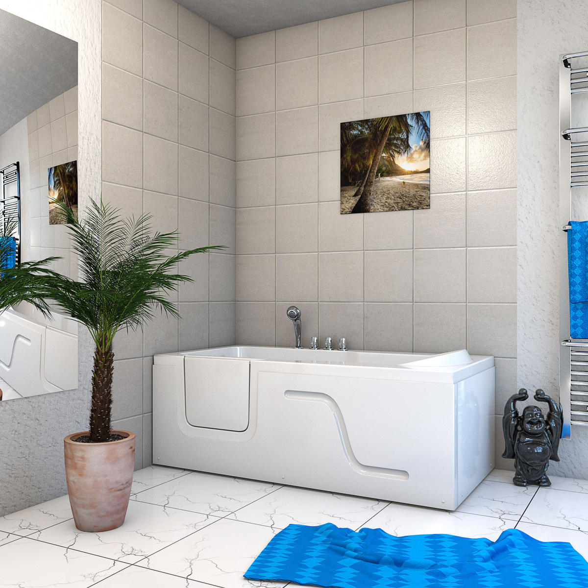 SENIORENWANNE mit Tür S17-TH-R 75x150cm - Weiß, Glas/Kunststoff (150/54/75cm) - AcquaVapore by Sandra Jentho