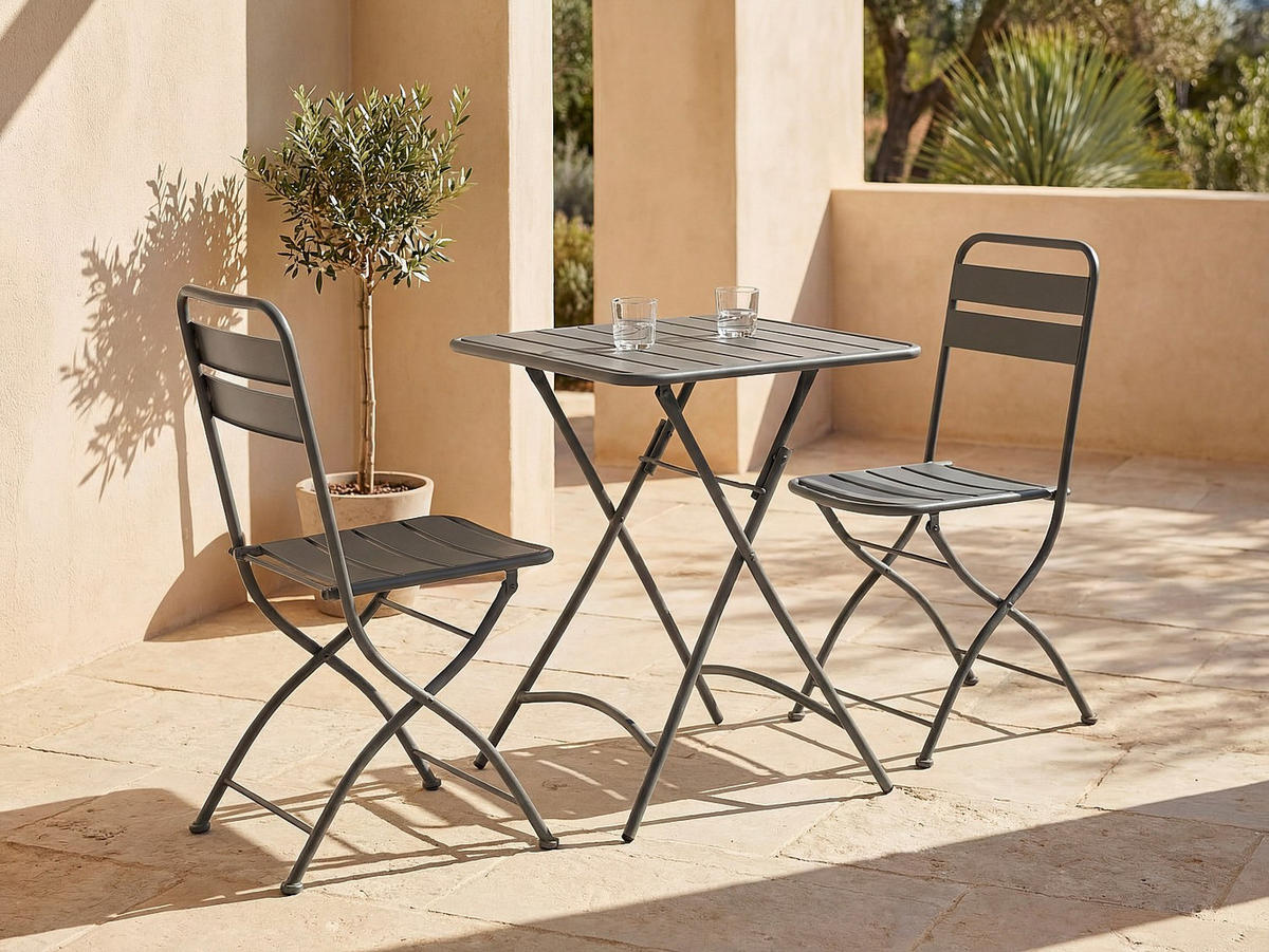 GARTENESSGRUPPE im Set - 2 Personen - Metall - Anthrazitgrau - - Anthrazit, Metall - Vente-Unique