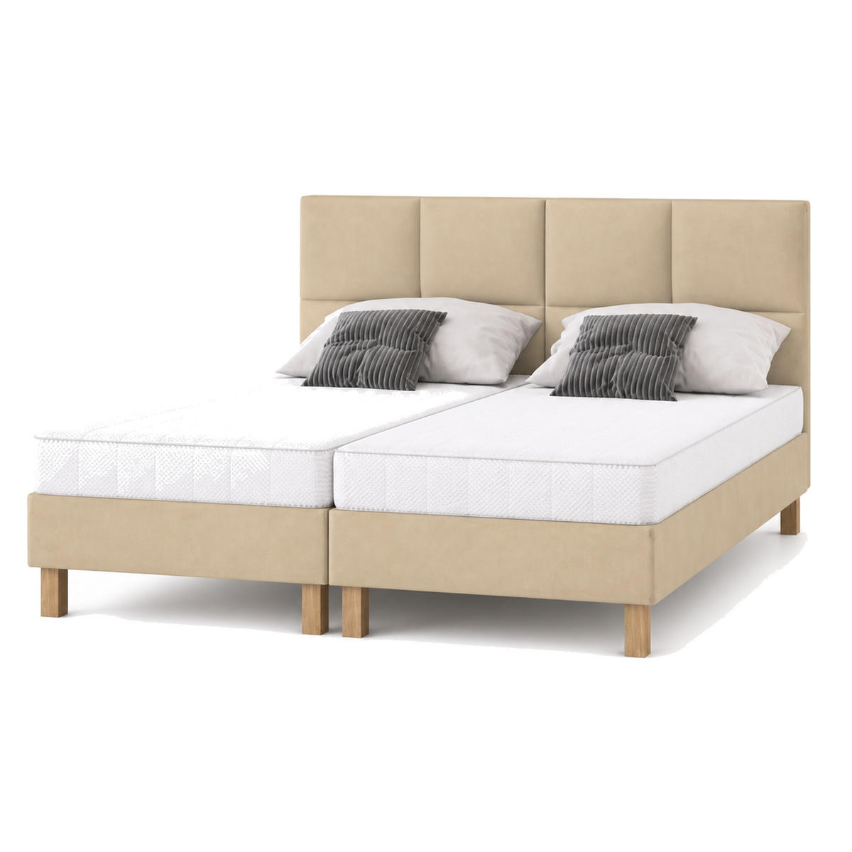BETT für Hotel DUBAJ 70 x 200 cm, Polsterbett mit Rädern, Taschenmatratze, Einzelbett, 1 Stück, Beige - Beige, Holz/Buchenholz (70/200cm) - Trada