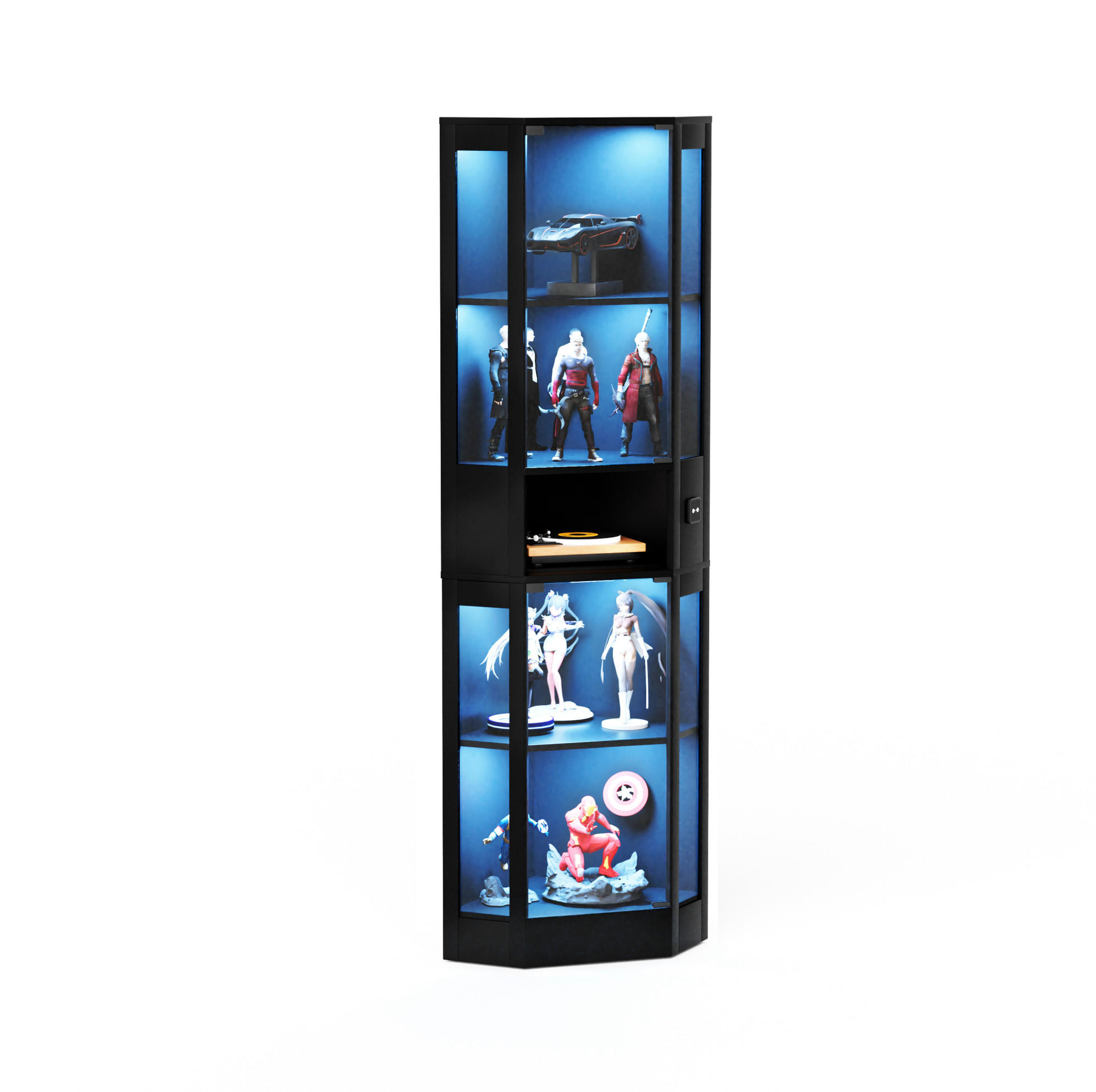 VITRINE mit LED-Beleuchtung 57 x 40 x 165 cm MDF Glas Schwarz - Schwarz, Glas (40/165/57cm) - Beauniv