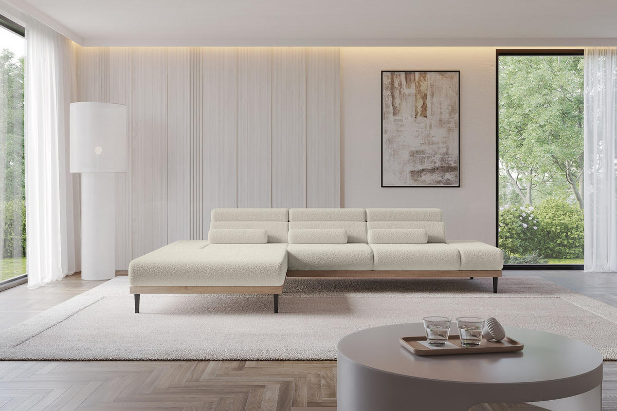 ELEKTRISCHES ECKSOFA Links MONA 316x205x85 Beige Bouclé - Greige/Beige, Holzwerkstoff/Textil (316/205cm) - ALTDECOR