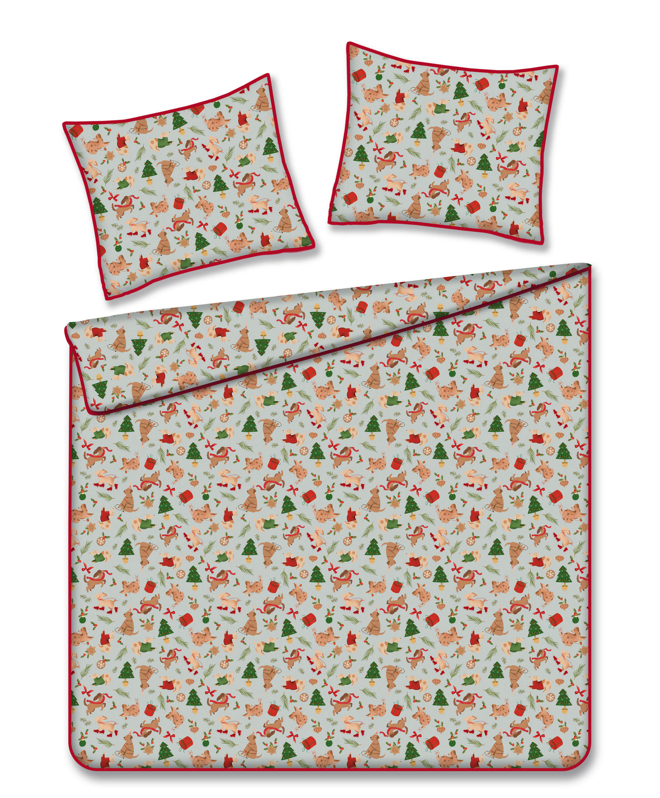BETTWÄSCHE Satin DOGIMAS, 160x200 cm, Salbeigrün, Winter Weihnachten Bettbezug, Weihnachtsdeko, Christmas, Weihnachtsmotiv - Salbeigrün, Textil (160/200cm) - home&you