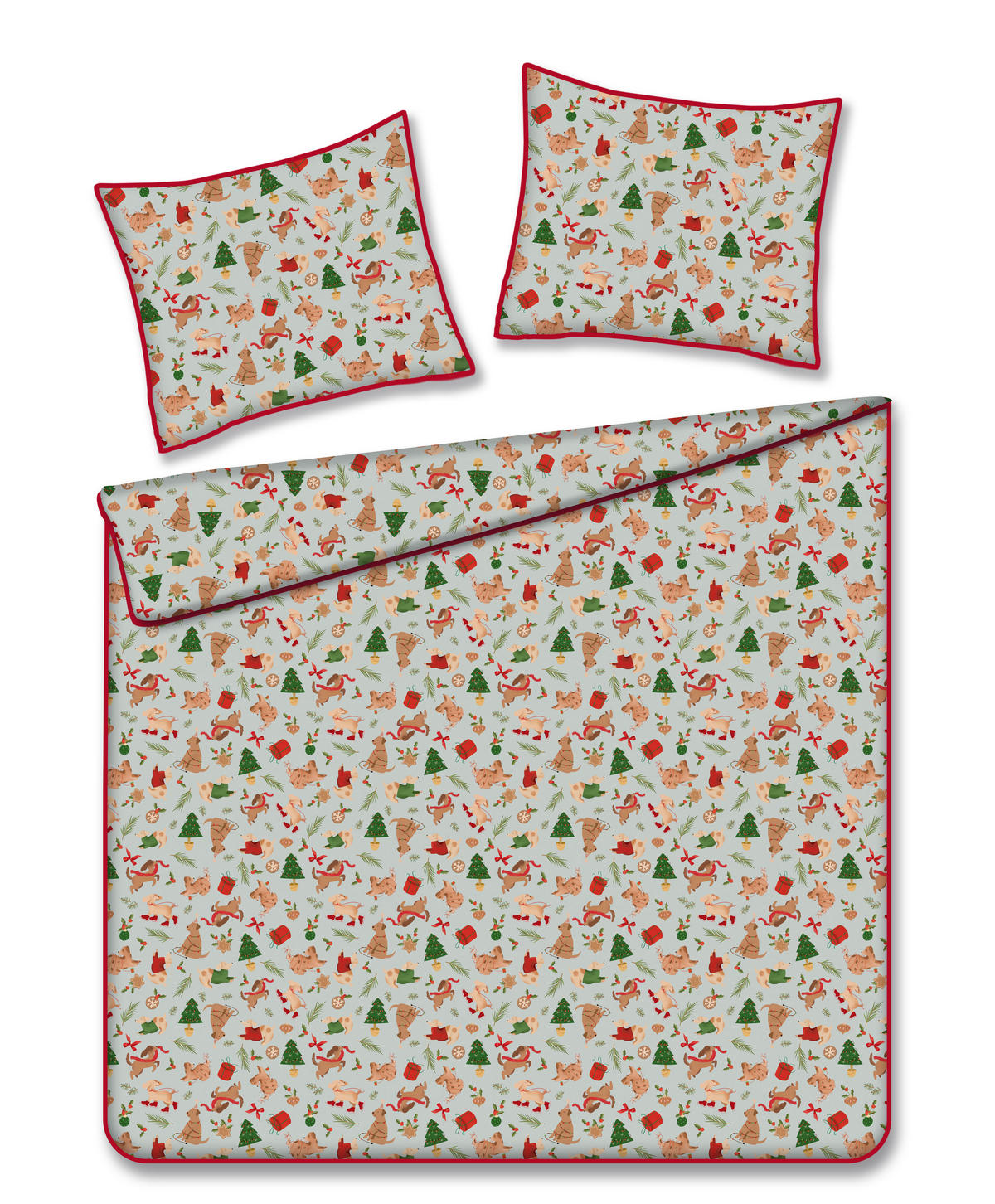 BETTWÄSCHE Satin DOGIMAS, 160x200 cm, Salbeigrün, Winter Weihnachten Bettbezug, Weihnachtsdeko, Christmas, Weihnachtsmotiv - Salbeigrün, Textil (160/200cm) - home&you