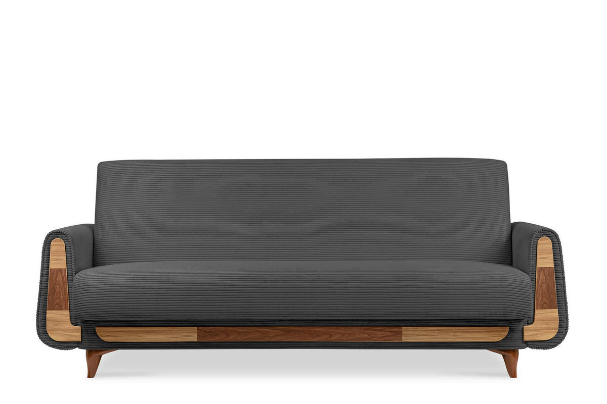 3-SITZER-SCHLAFSOFA GUSTAVO II mit Armlehnen, Dunkelgrau - Dunkelgrau, Holz/Holzwerkstoff (230/98/98cm) - KONSIMO®