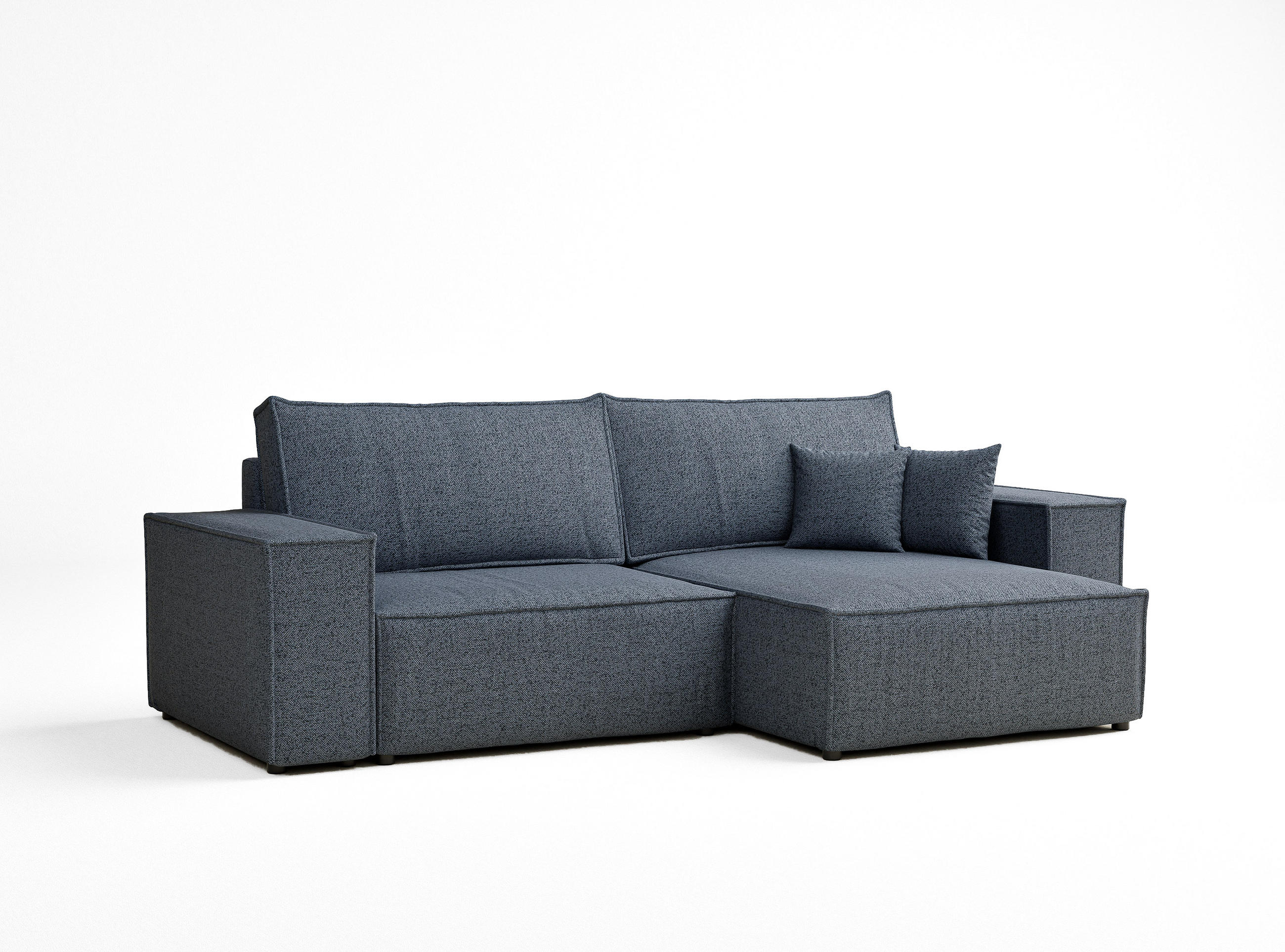 ECKSOFA MIT SCHLAFFUNKTION Zaya Blau Grau Webstoff - Blaugrau/Schwarz, Holz/Holzwerkstoff (255/148cm) - Maison de Reve
