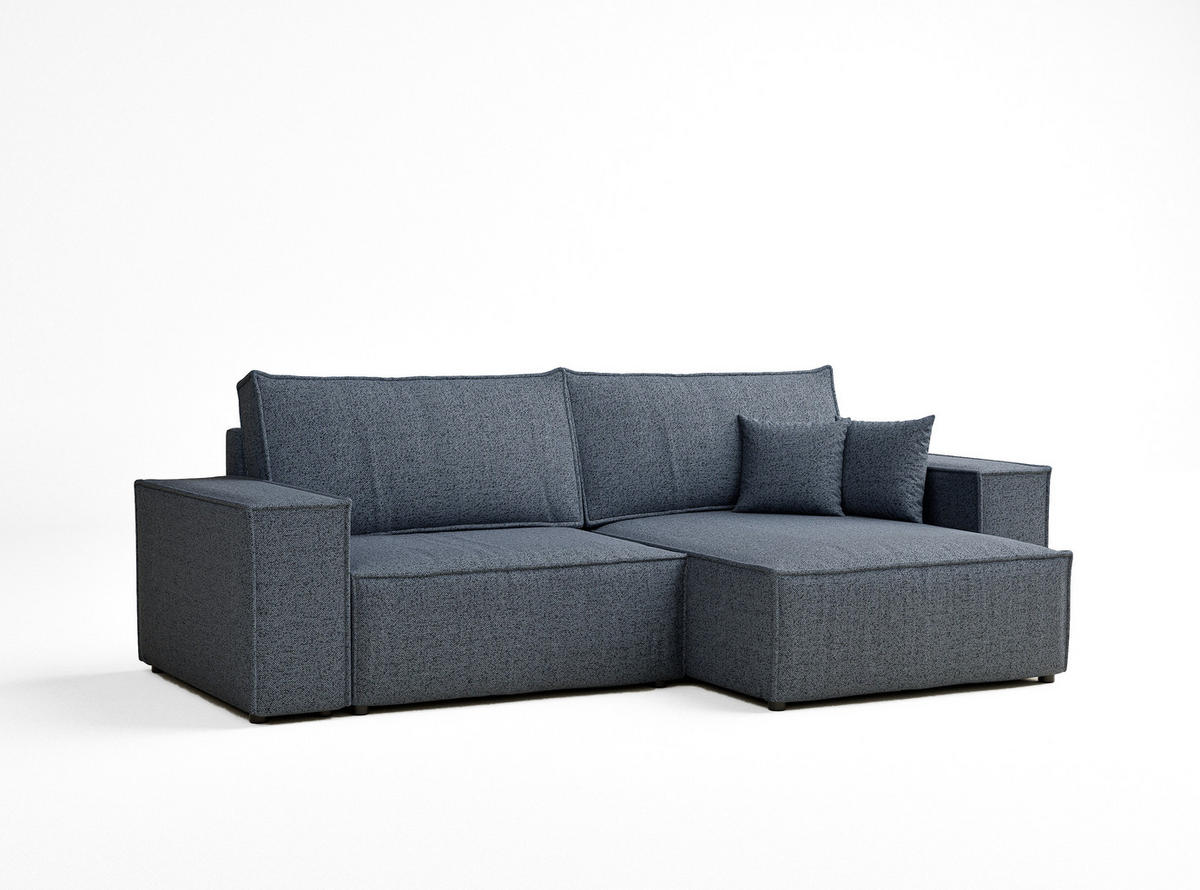 ECKSOFA MIT SCHLAFFUNKTION Zaya Blau Grau Webstoff - Blaugrau/Schwarz, Holz/Holzwerkstoff (255/148cm) - Maison de Reve