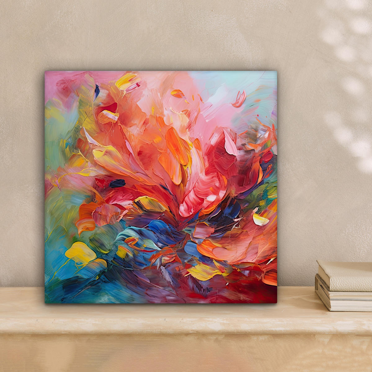 LEINWANDBILD Ölgemälde - Kunst - Abstrakt - Farbenfroh Deko Wohnzimmer 20x20 cm - Altrosa, Textil (20/20cm) - MuchoWow