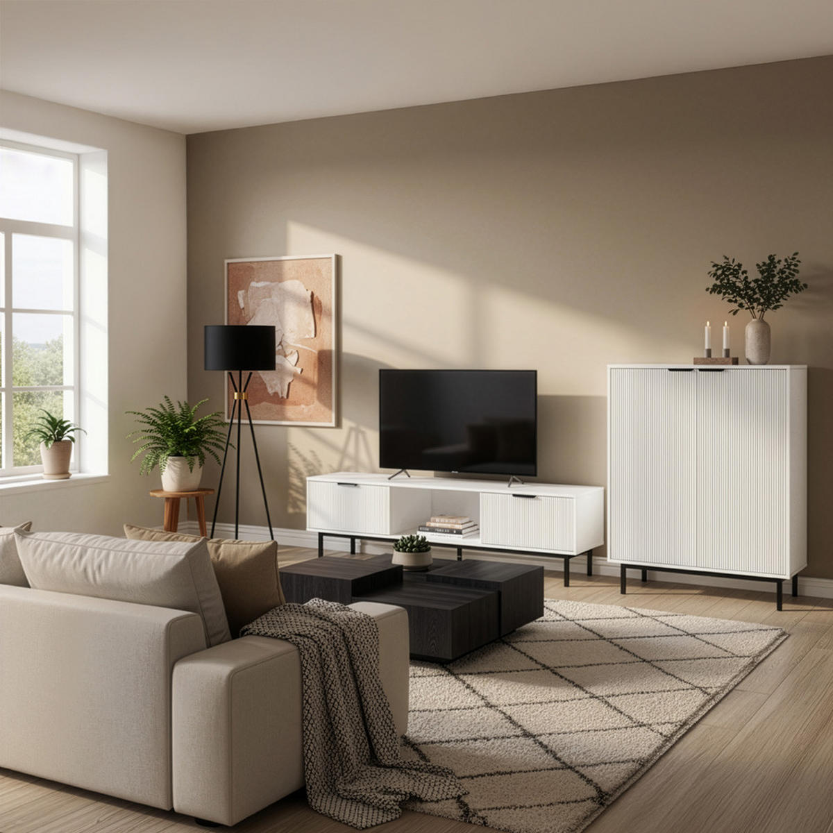 TV-SCHRANK NYLA - Weiß, 160 x 43 cm - Weiß, Holzwerkstoff (160/43/42cm) - Home Deluxe