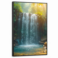 LEINWAND Bilder mit Rahmen - Wasserfall - Dschungel - Sonne - Grün - Natur - 60x90 - Grün, Textil (60/90cm) - MuchoWow