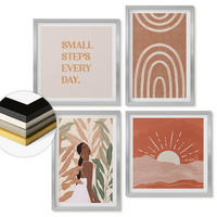WANDBILDER 4er Set - 50x50 cm & 40x60 cm Silberner Rahmen - abstrakte Formen im Boho-Stil - Silberfarben, Kunststoff (50/50cm) - ArtPrintCave
