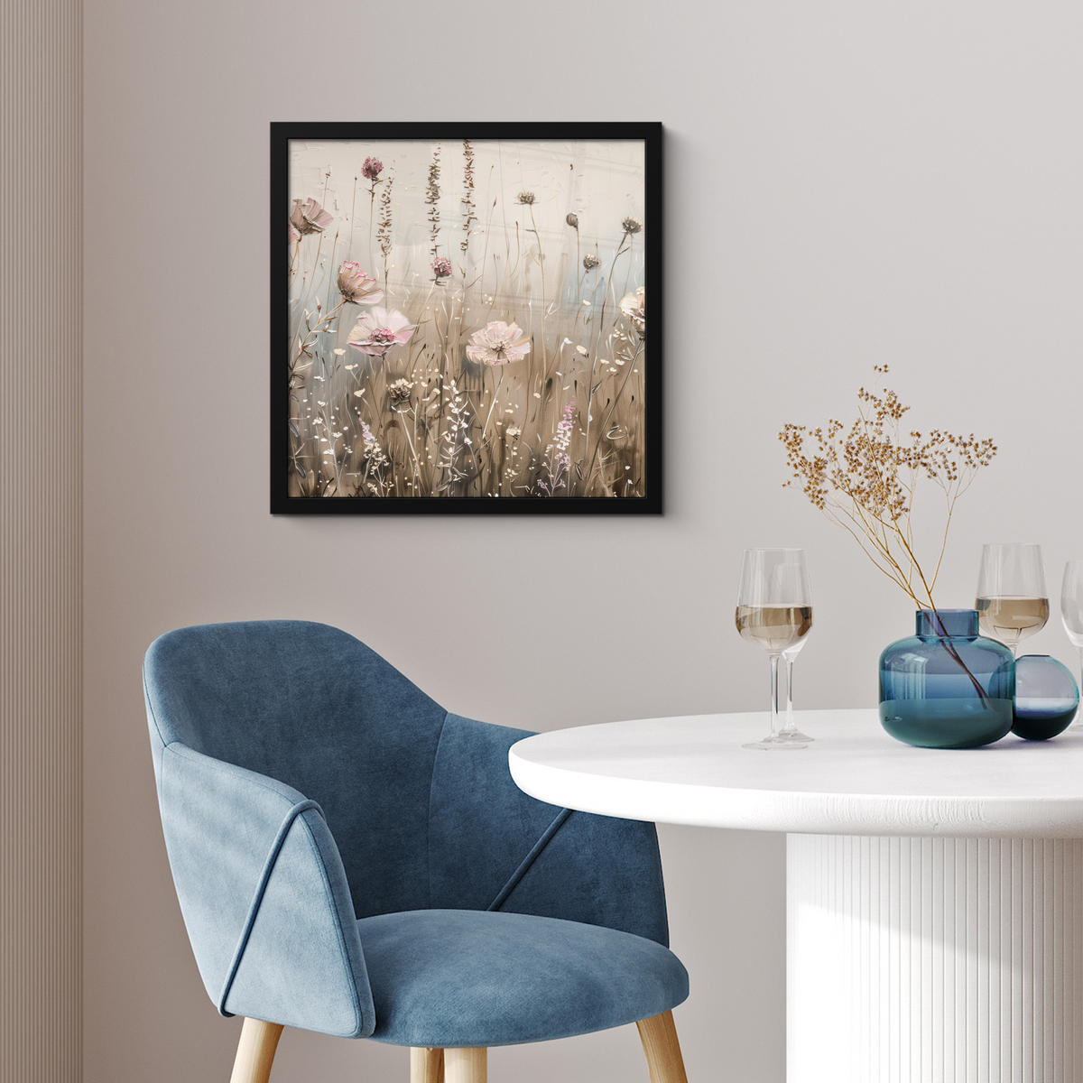 POSTER MIT RAHMEN Blumen - Rosa - Modern - Beige 40x40 cm - Beige, Papier (40/40cm) - MuchoWow