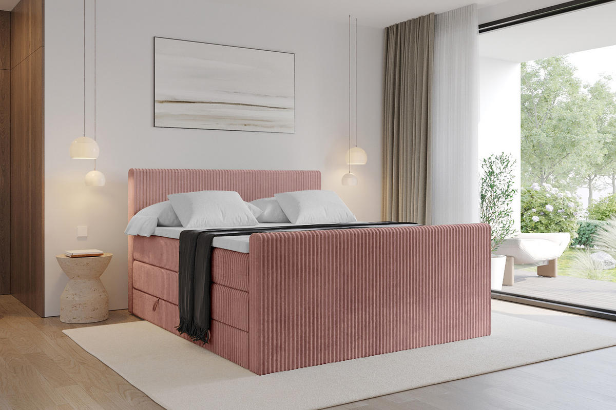 BOXSPRINGBETT mit Matratze H3|H4 und Lattenrost - TOLO-Z KING 120x200 Cord - Hellrosa - Hellrosa, Holzwerkstoff (120/200cm) - ALTDECOR