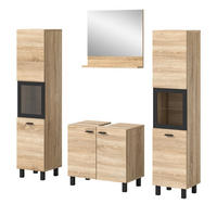 BADMÖBEL-SET Eiche 4-teilig 140 cm, Komplettset hängend oder stehend - Eichefarben/Schwarz, Glas/Holzwerkstoff (137/186/33cm) - Inn.Furn