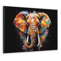 LEINWAND Bilder mit Rahmen - Elefant - Graffiti - Schwarz - Tiere - Farben - 100x70 - Schwarz, Textil (100/70cm) - MuchoWow