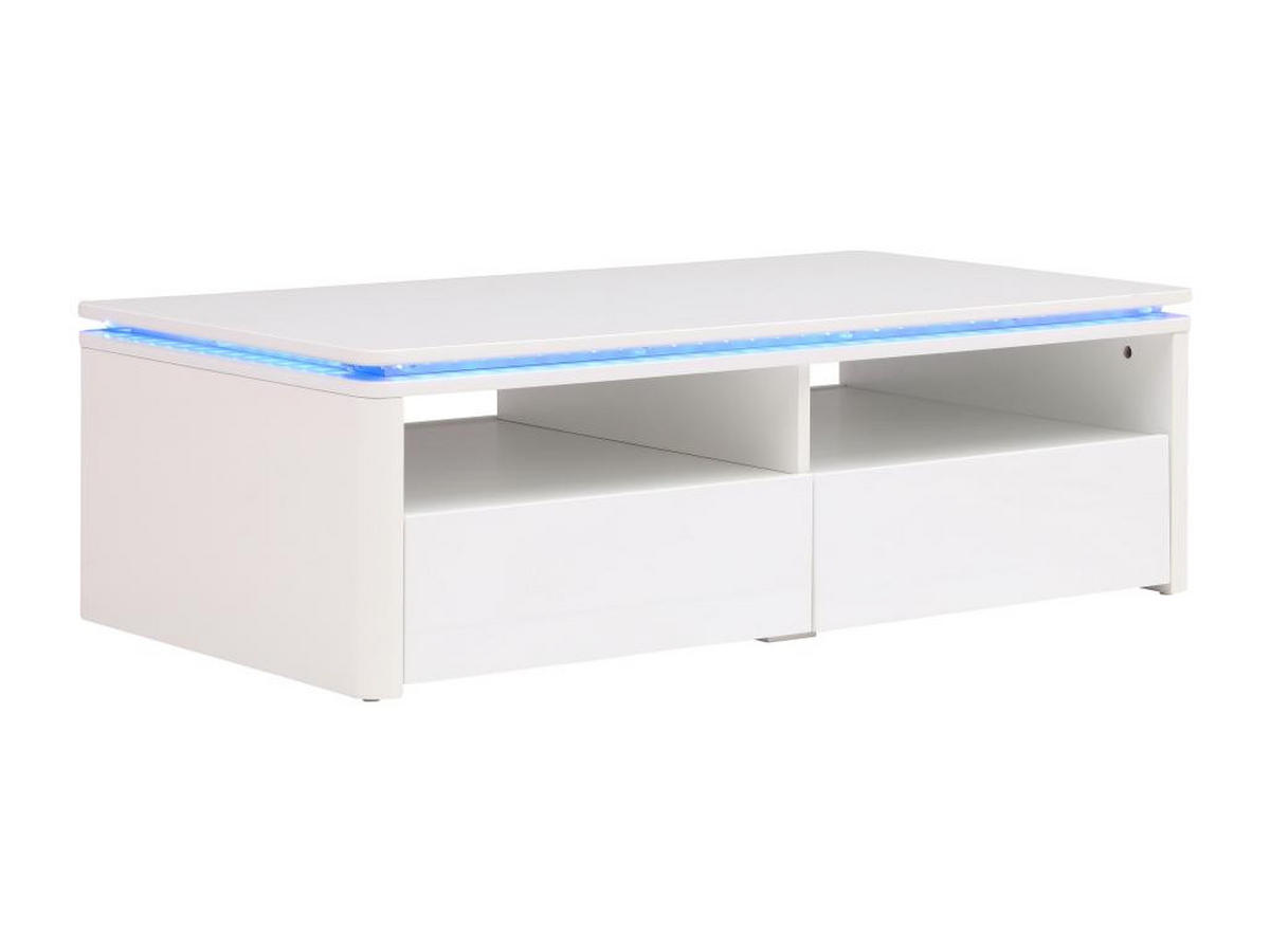 COUCHTISCH mit 2 Schubladen & 2 Ablagefächern - Mit LED-Beleuchtung - Weiß - SYLPIA - Weiß, Holz (110/60/34cm) - Vente-Unique