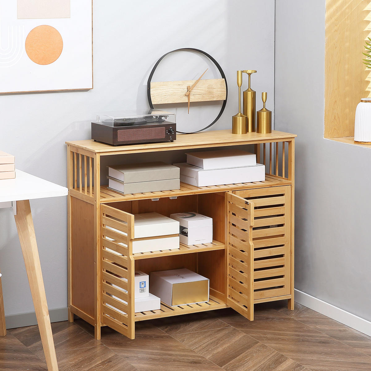 SIDEBOARD Bambus, 3 Türen, 100/35/82 cm - Naturfarben, Holz (100/82/35cm) - PANGIVO