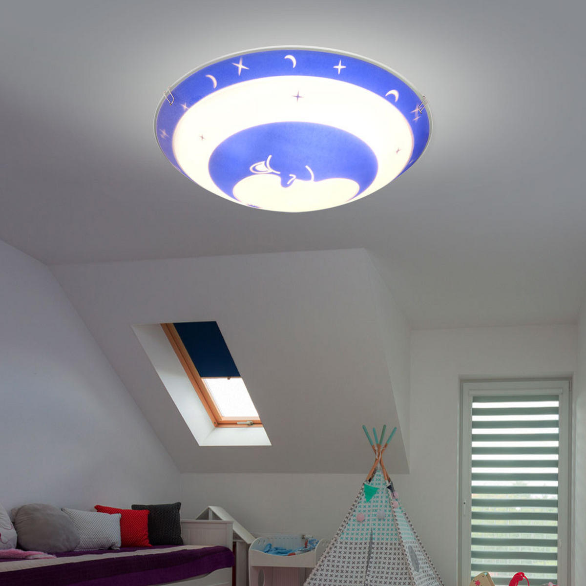 KINDERDECKENLEUCHTE Metall Glas Blau Weiß - Blau, Glas/Metall (30/30/9cm) - Globo Lighting