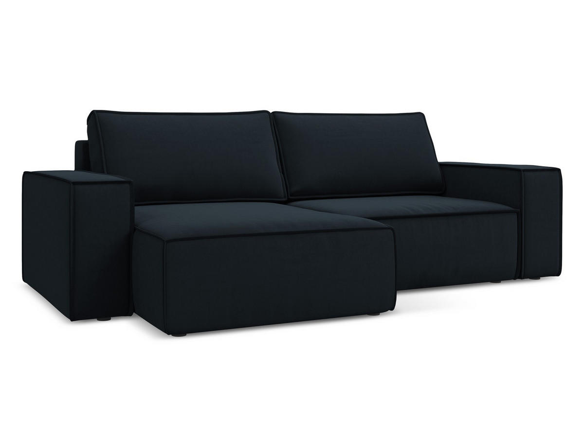 ECKSOFA mit Schlaffunktion Samt Stoff Blau - Blau/Schwarz, Kunststoff/Textil (148/257cm) - Makamii