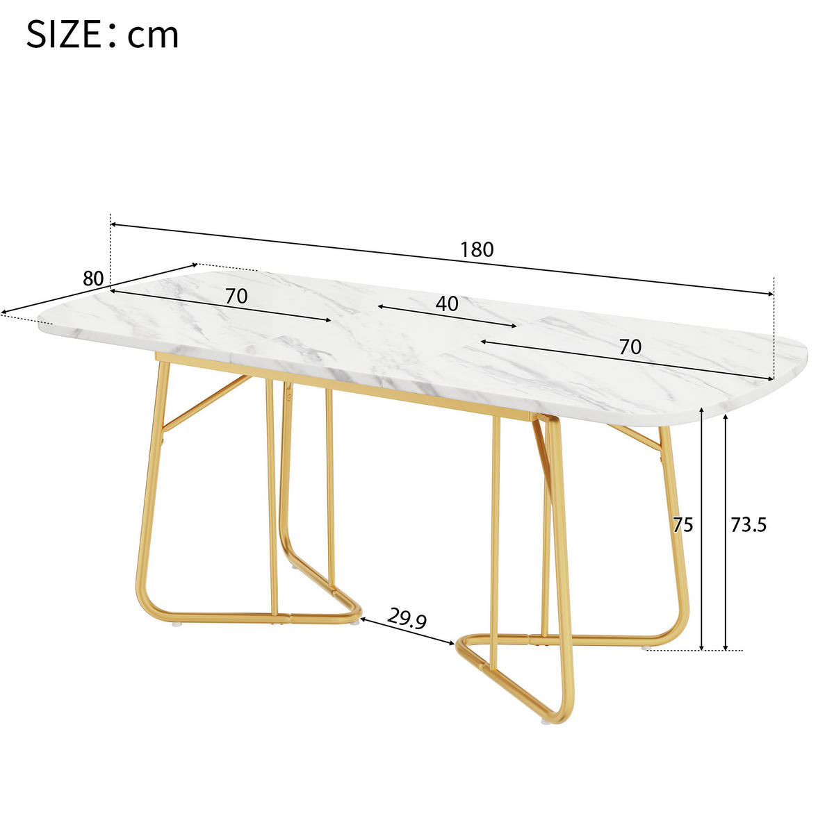 ESSTISCH 140-180x80 cm in Weiß aus MDF mit Marmoroptik und vergoldeten Metallbeinen, erweiterbar - Weiß, Holzwerkstoff (80/180/75cm) - Modfu