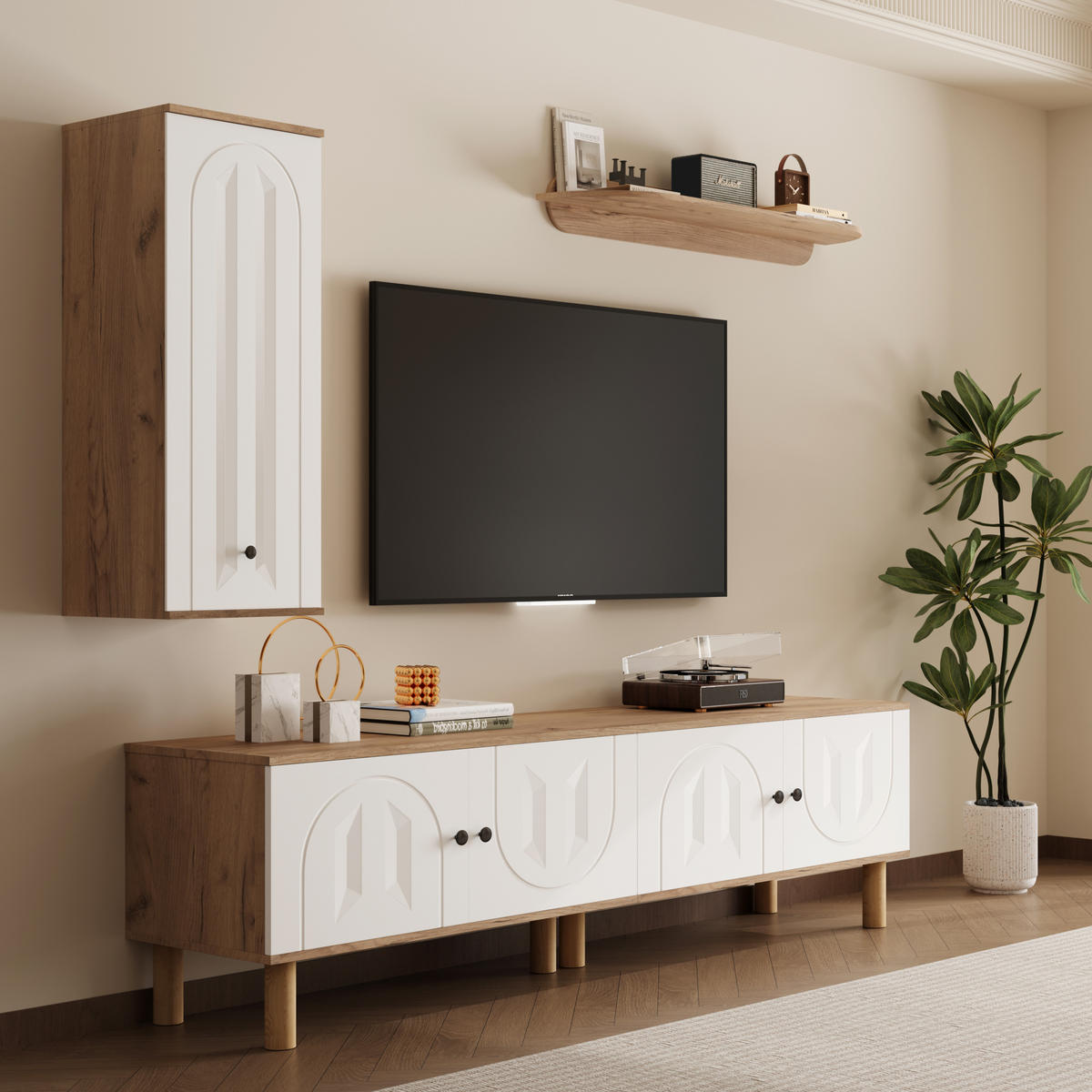 WOHNWAND 3-teilig Weiß Holz Highboard Wandboard modern - Multicolor, Holzwerkstoff (170/50/40cm) - FLIEKS