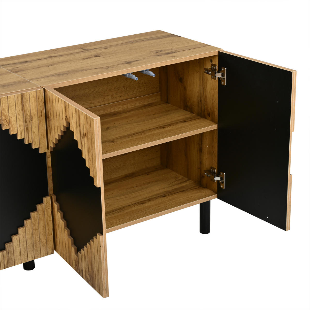 SIDEBOARD DE-37820 mit 2 Türen und Rautenmuster Holzfarbe/Schwarz - Naturfarben, Holzwerkstoff (140/70/40cm) - ComfortXL