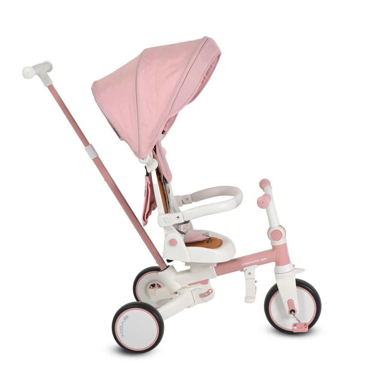 DREIRAD Compacto 4 in 1 rosa Schiebegriff klappbar Gurt umbaubar EVA - Rosa, Metall (70/50/97cm)