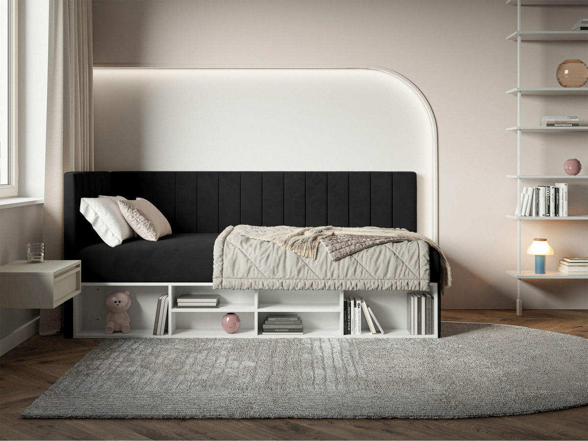 JUGENDBETT Ventrio Schwarz Easy-Clean-Samtbezug 90x200 cm - Schwarz, Kunststoff/Textil (90/200cm) - Selsey