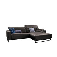 ECKSOFA MIT SITZTIEFENVERSTELLUNG YORK Grau Leder - Schwarz/Grau, Leder (284/180cm) - KAWOLA