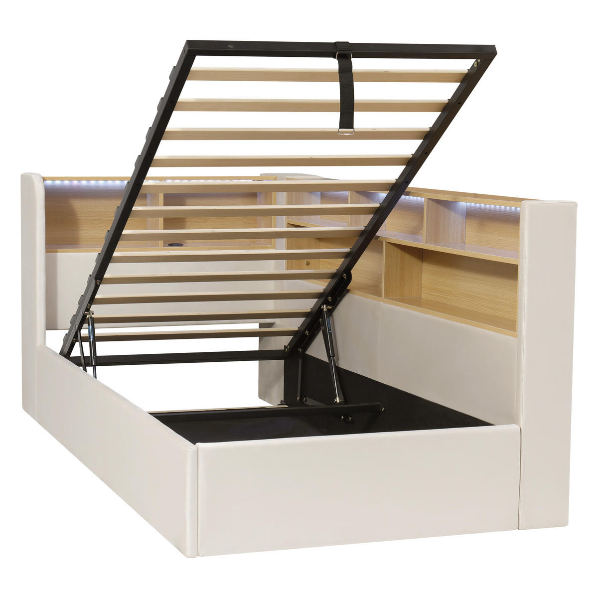 POLSTERBETT aus Samt 90x200 cm in Beige mit LED & USB/Type-C - Beige, Textil (90/200cm) - Modfu