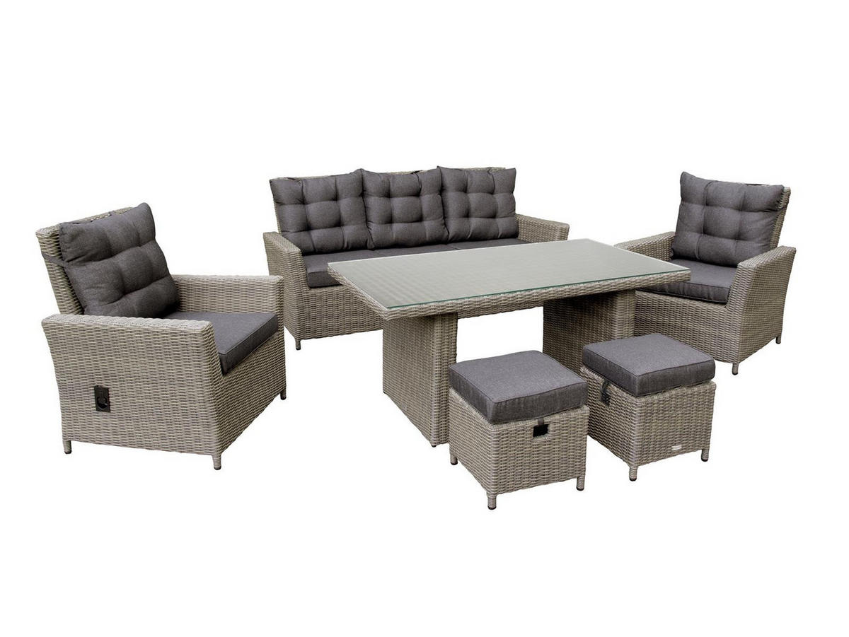 GARTEN-SITZGRUPPE Asti Braun Polyrattan für 7 Personen - Grau, Naturmaterialien - Green Spirit