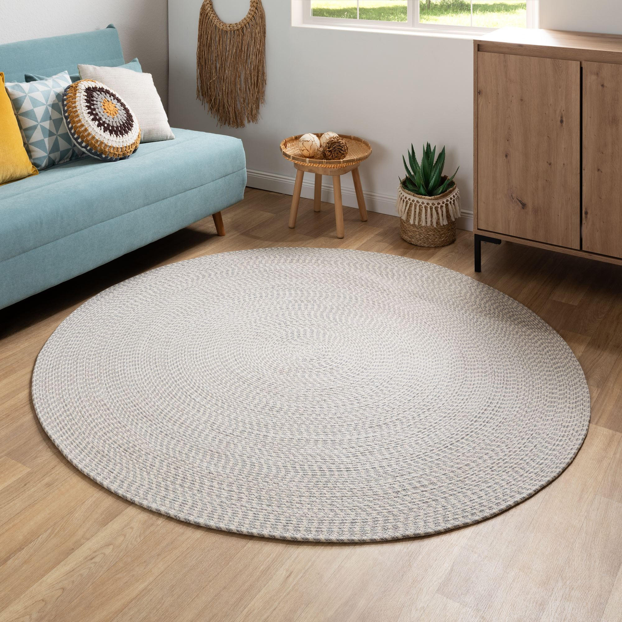 HANDWEBTEPPICH 120/120 cm Bali Plain - Hellgrau, Naturmaterialien/Naturmaterialen (120/120cm) - Steffensmeier