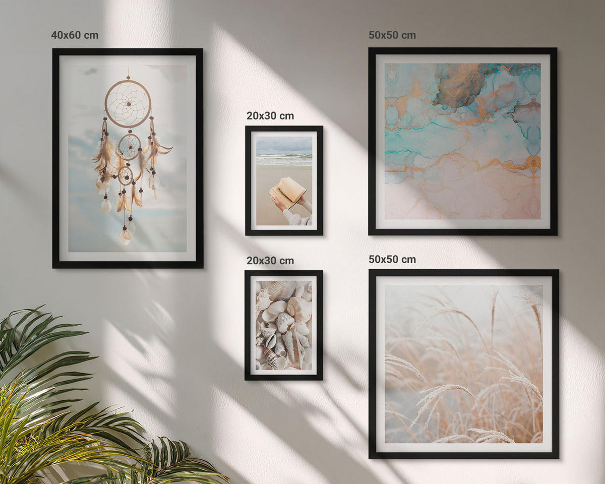 WANDBILDER 5er-Set - 50x50 cm & 20x30 cm & 40x60 cm Schwarzer Rahmen - Stadtansichten, Brücken, Eiffelturm, Auto - Schwarz, Kunststoff (40/60cm) - ArtPrintCave